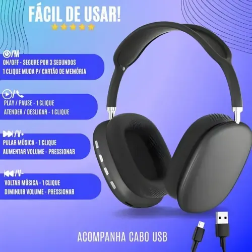 Fone de Ouvido Bluetooth Sem Fio P9