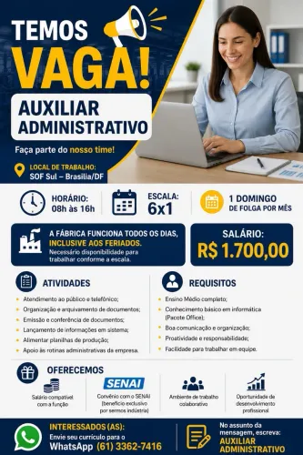 Auxiliar administrativo com experiência, período integral 