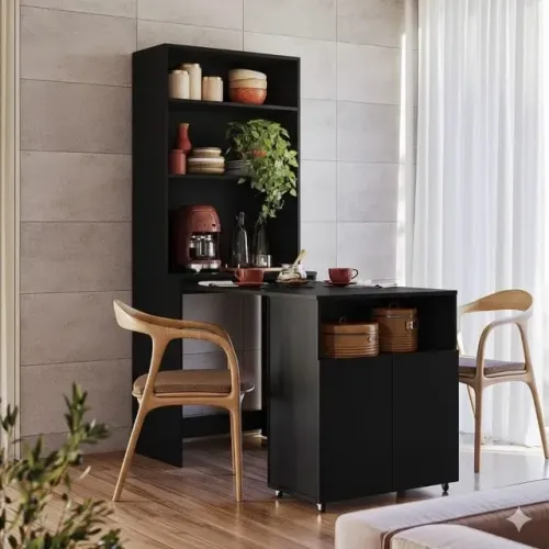 Mesa Retrátil Dueto Preta - Design Moderno e Funcional