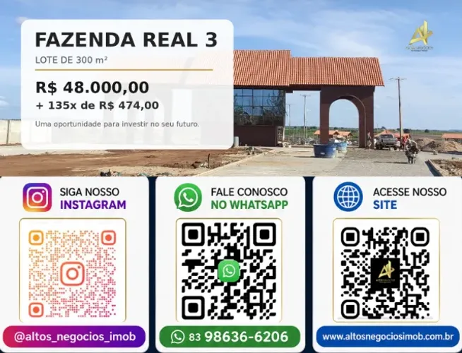 Fazenda Real 3 - Lote 300m² por R$ 48 Mil