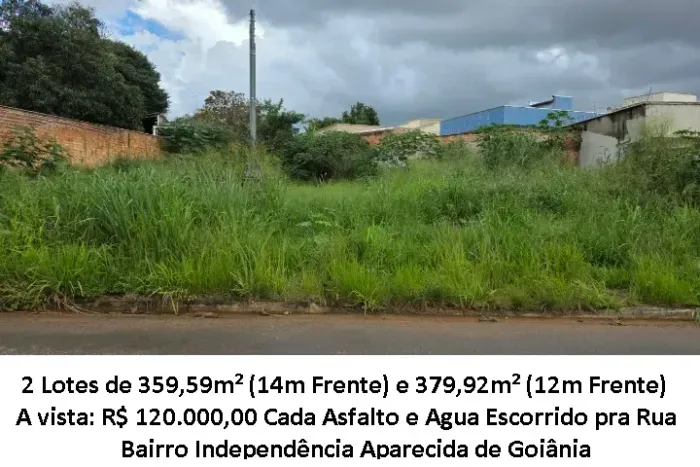 Leia a descrição: 2 Lotes de 359,59m² e 379,92m² (Asfalto e Agua) Bairro Independência