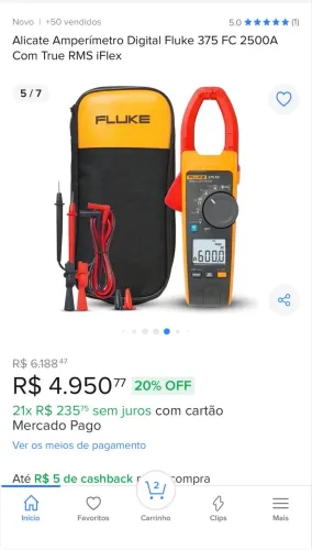 OPORTUNIDADE ÚNICA - Alicate Amperímetro True Rms Ca/cc Fluke 375