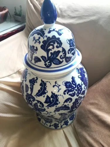 Potiche estampa azul, 45 a 55 cm, estilo clássico oriental