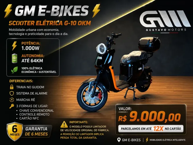 scooter elétrica G10 1000w Moto - autonomia 64Km 