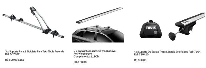 Rack de Teto Thule completo - suporte Evo Raised Rail e barras Wingbar Evo