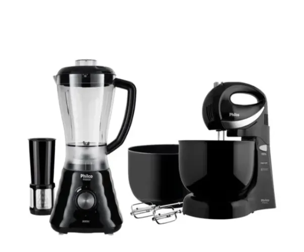 Kit Cozinha Batedeira Liquidificador Philco Paris Preto 220 V