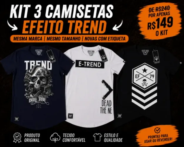 KIT 3 CAMISETAS EFEITO TREND - TAMANHO G - NOVAS COM ETIQUETA