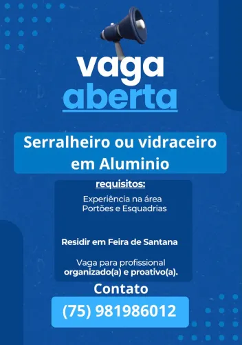 Vaga de emprego vidraceiro ou serralheiro em alumínio