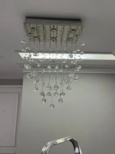 Lustre Cascata de Cristais Retangular Inox 6 Spots