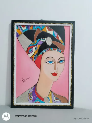 Quadro pintado a mão -Mulher de Turbante