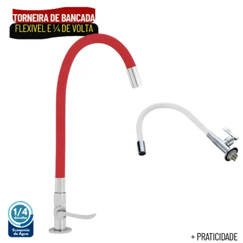 Torneira Gourmet de Mesa Nell para Cozinha Flexível Cromada com Base em Metal - SCS26