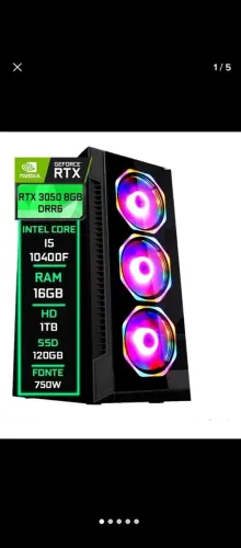 PC Gamer Intel i5 10400f, 16gb memória, RTX 3050 8gb, Hd 1tb , SSD 120gb