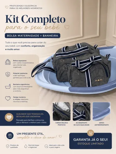 Kit Maternidade Completo: 2 Bolsas + Banheira Azul