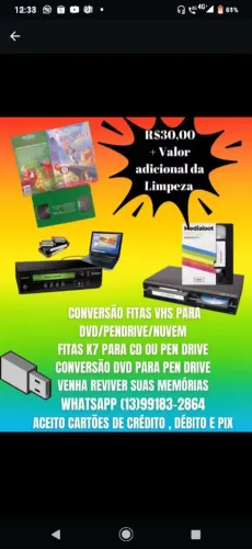 Conversão Fitas Vhs para Pen drive ou Nuvem