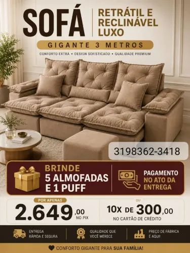 SOFÁ RETRÁTIL E RECLINÁVEL NAZARENO