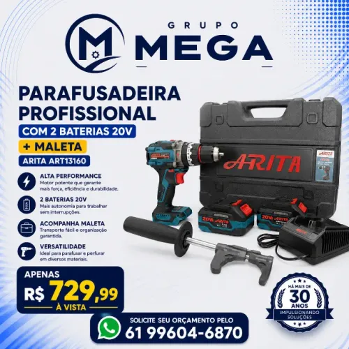 Parafusadeira Profissional com 2 Baterias 20v + Maleta Arita Art13160