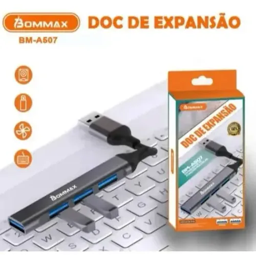 EXPANSOR COM ENTRADA TYPE-C HUB USB 3.0 4 PORTAS BOMMAX