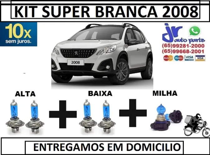 Kit de Lâmpadas Super Branca Peugeot 2008 8500K Efeito Xênon 
