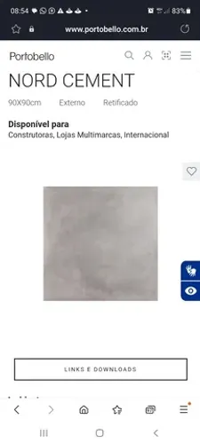 90×90 Porcelanato esmaltado fosco efeito cimento. Nord Cement