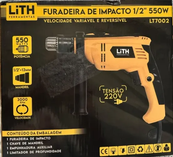 Furadeira de Impacto Profissional LITH com Vel. Variável e Reversível 1/2 Pol. 550W 220V