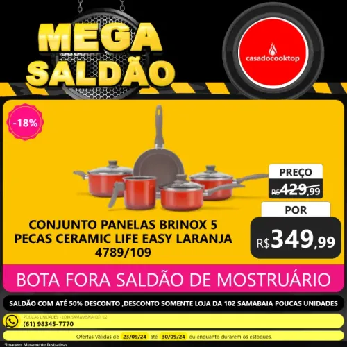 Conjunto panelas brinox 5 pecas ceramic life easy laranja 4789/109