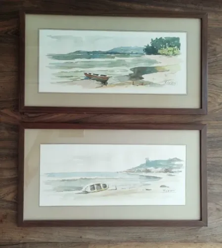 Dupla de quadros tema marinha- Romeu Caiani- Anos 1980