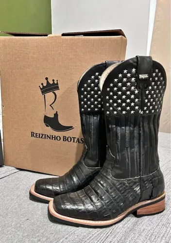 Bota Texana Reizinho Couro de Jacaré Preta Nº 38 - Usada 3x
