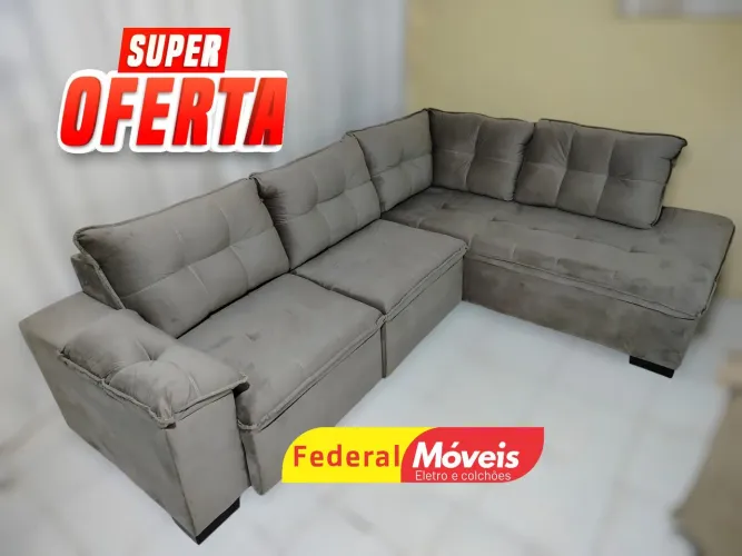 Sofá de Canto 2,73m Retrátil Veludo - Temos Crediário