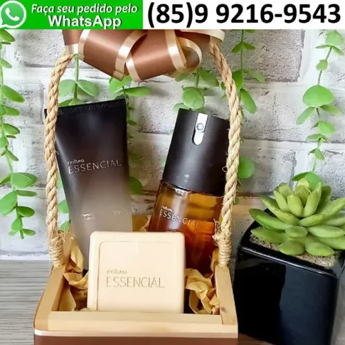 Cesta Madeira Kit Presente Natal Lembrancinha Amigo Oculto Deo Corporal Sabonete Essencial