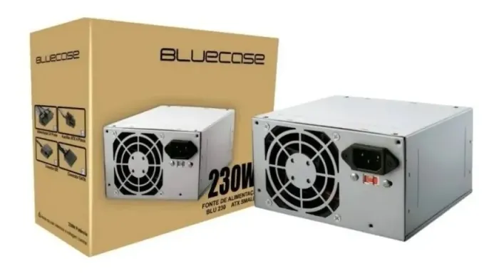 Fonte Atx Small 230w Bluecase Com Cabo Blu230-e Cor Prata 127/220v + Instalação Gratis