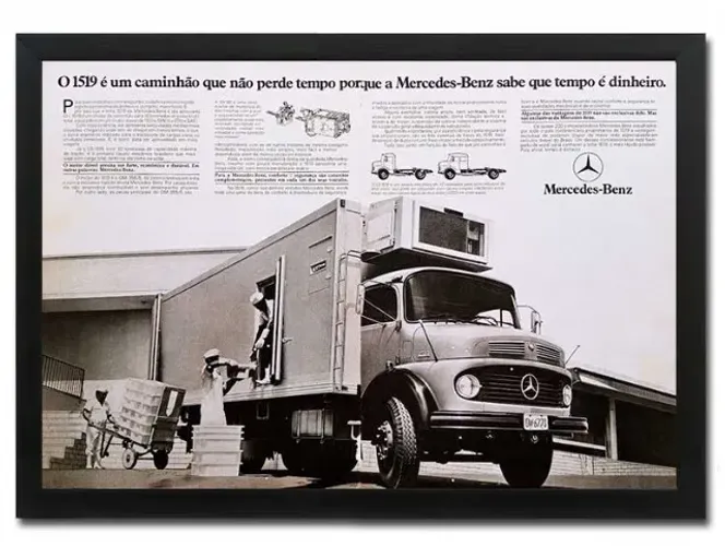 Caminhão antigo Mercedes 1519 - Quadro / pôster decorativo com propaganda original revista