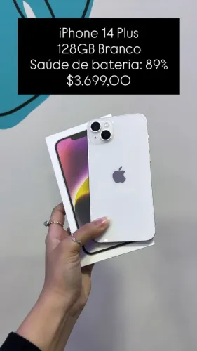 iPhone 14 Plus / 128GB /Branco / Saúde de bateria 89% / R$ 3.699,00