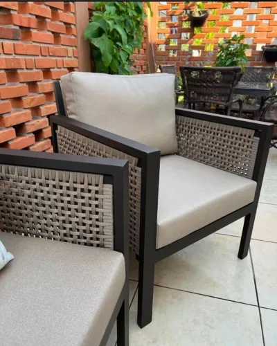 POLTRONA DE CORDA NÁUTICA COM TECIDO IMPERMEÁVEL PARA VARANDA, PISCINA OU JARDIM