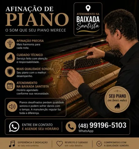 AFINADOR DE PIANOS - Atendimento em São Paulo e Região<br>