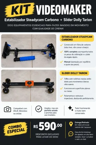Kit Videomaker: Estabilizador Steadycam Carbono + Slider Dolly Tarion