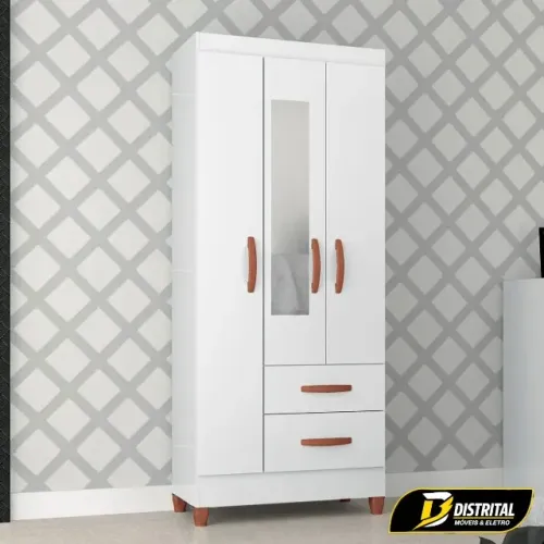 Guarda Roupa Fortaleza 3 Portas 2 Gavetas com Espelho