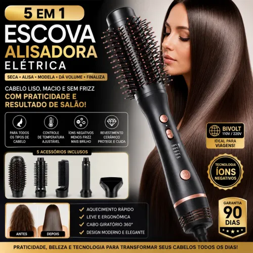 ? Escova Alisadora Elétrica 5 em 1 - Bivolt (110V/220V)