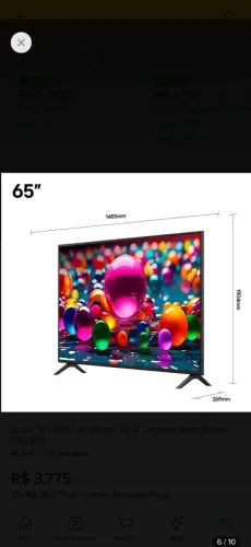 Tv 65" tela quebrada
