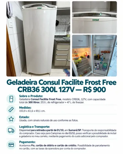 Geladeira Consul Facilite Frost Free CRB36 300L 127V