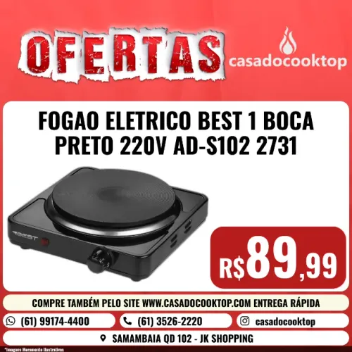 FOGAO ELETRICO BEST 1 BOCA PRETO 220V AD-S102 2731