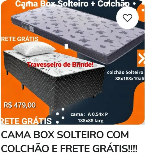 Caiu! Cama Box Solteiro/Casal/Solteirão com Colchão, Travesseiro e FRETE GRÁTIS!