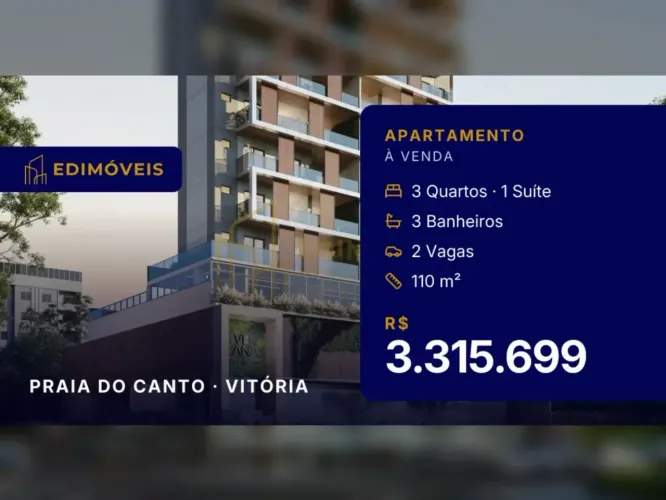 Praia do Canto: Apartamento 3 quartos, conforto e sofisticação para sua família