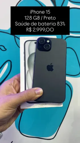 Seminovo: iPhone 15 128GB / Preto / Saude de Bateria 83% - Loja Fisica