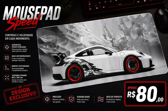 Mousepad gamer designer carro - NOVO