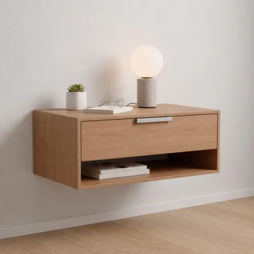 Mesa De Cabeceira Suspenso Com Gaveta Quarto Cama Mdf Fosco Carvalho