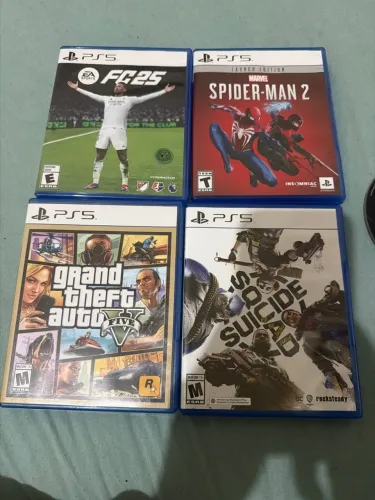 Lote 5 Jogos PS5 (Spider-Man 2, FC 25, GTA V, Suicide Squad, Supercross 6)