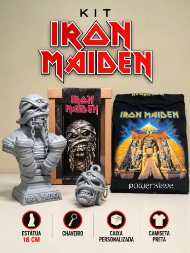 KIT ROCK IRON MAIDEN - ESTATUETA 3D + CAMISETA + CHAVEIRO
