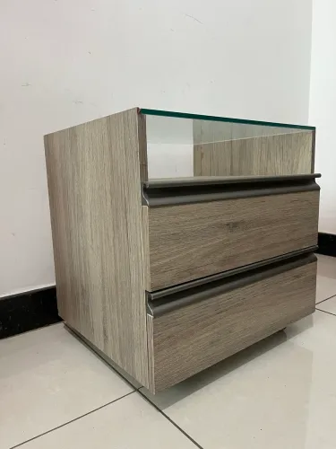 Gaveteiro com tampo de vidro 2 gavetas com rodinhas compacto