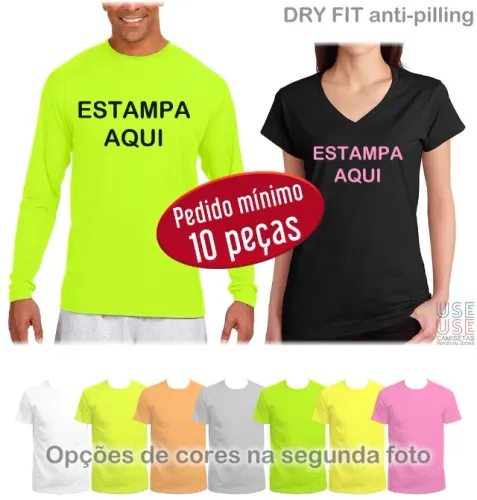 Camisetas Dry Fit Manga Curta ou Longa com Estampa Personalizada Dryfit é fresco leve