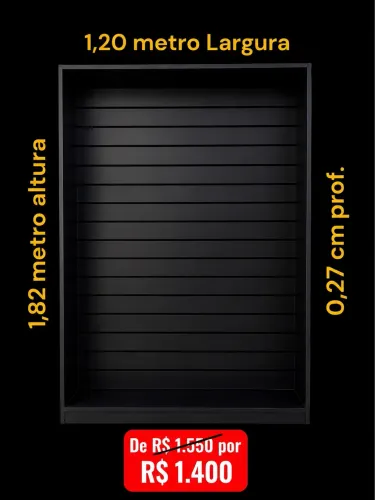 Expositor canaleta MDF preto novo R$ 1.400